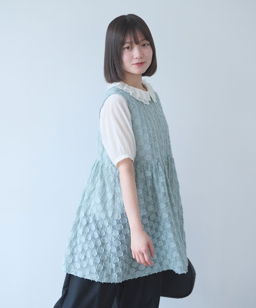 bulle de savon（ビュルデサボン）の「ドロップジャカード tunic ベスト（ベスト・レディース・セージグリーン・FREE）」の6枚目の写真