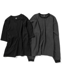 ストライプレイヤード長袖Tシャツセット - ブラック/チャコール