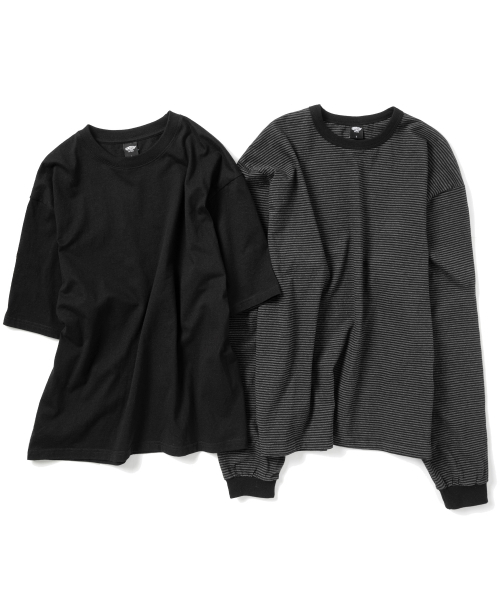 SUPERSUB(スーパーサブ)の「ストライプレイヤード長袖Tシャツセット - ブラック/チャコール(Tシャツ/カットソー・レディース・その他・MEDIUM/LARGE)」の1枚目の写真