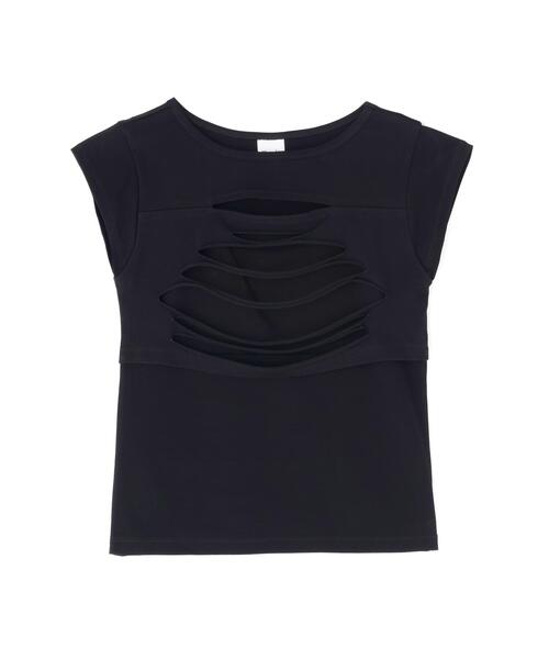 ROYAL FLASH(ロイヤルフラッシュ)の「MITSUKI/ミツキ/Slit Design T-Shirt(Tシャツ/カットソー・レディース・ホワイト/ブラック・F)」の4枚目の写真