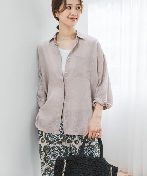 URBAN RESEARCH DOORS（アーバンリサーチドアーズ）の「リネンオーバーシャツ（シャツ/ブラウス・レディース・ストライプ/ピンク/ライトグレー・FREE）」の2枚目の写真