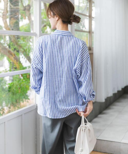 URBAN RESEARCH DOORS（アーバンリサーチドアーズ）の「リネンオーバーシャツ（シャツ/ブラウス・レディース・ストライプ/ピンク/ライトグレー・FREE）」の8枚目の写真