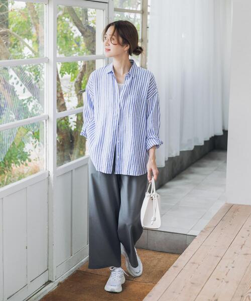 URBAN RESEARCH DOORS（アーバンリサーチドアーズ）の「リネンオーバーシャツ（シャツ/ブラウス・レディース・ストライプ/ピンク/ライトグレー・FREE）」の9枚目の写真