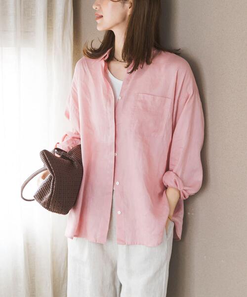 URBAN RESEARCH DOORS（アーバンリサーチドアーズ）の「リネンオーバーシャツ（シャツ/ブラウス・レディース・ストライプ/ピンク/ライトグレー・FREE）」の13枚目の写真