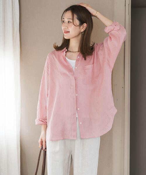 URBAN RESEARCH DOORS（アーバンリサーチドアーズ）の「リネンオーバーシャツ（シャツ/ブラウス・レディース・ストライプ/ピンク/ライトグレー・FREE）」の14枚目の写真