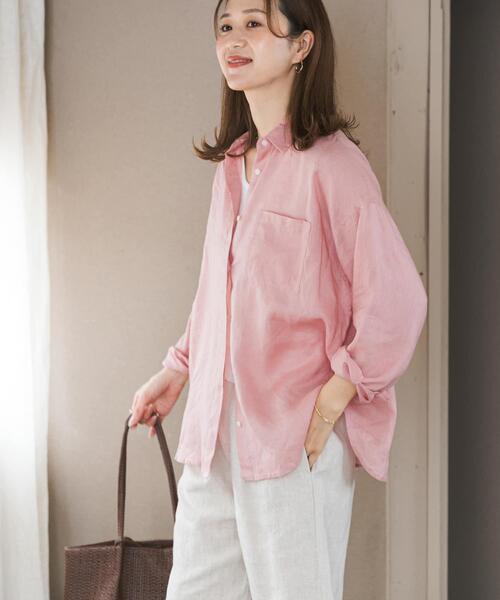 URBAN RESEARCH DOORS（アーバンリサーチドアーズ）の「リネンオーバーシャツ（シャツ/ブラウス・レディース・ストライプ/ピンク/ライトグレー・FREE）」の15枚目の写真