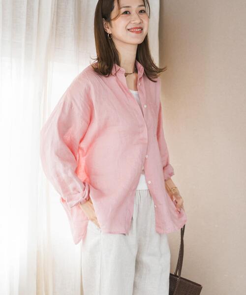 URBAN RESEARCH DOORS（アーバンリサーチドアーズ）の「リネンオーバーシャツ（シャツ/ブラウス・レディース・ストライプ/ピンク/ライトグレー・FREE）」の16枚目の写真