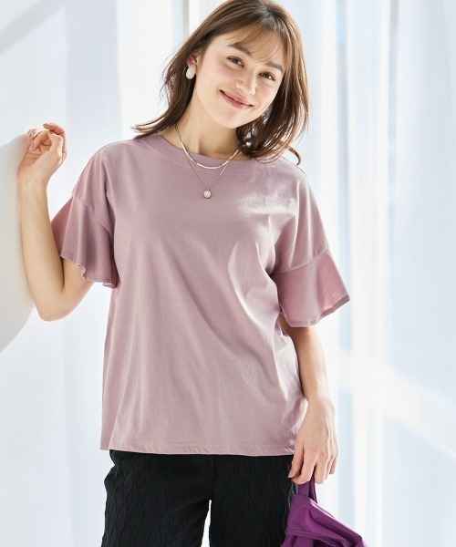 SMILE LAND(スマイルランド)の「<大きいサイズ>【汗染みしにくい】フリル袖プルオーバー(Tシャツ/カットソー・レディース・ピンク系/オリーブ/チャコールグレー・4L/3L/LL/5L/L)」の3枚目の写真