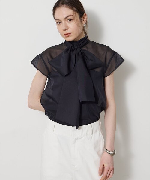 Whim Gazette（ウィムガゼット）の「シアーボウタイブラウス（シャツ/ブラウス・レディース・ブラック/オフホワイト/ブラウン・FREE）」の15枚目の写真