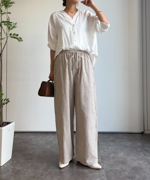 Jena espace merveilleux（ジェナ　エスパスメルヴェイユ）の「リネンストライプパンツ（その他パンツ・レディース・ブラック/ベージュ・FREE）」の20枚目の写真