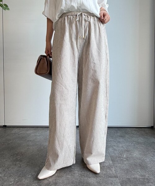 Jena espace merveilleux（ジェナ　エスパスメルヴェイユ）の「リネンストライプパンツ（その他パンツ・レディース・ブラック/ベージュ・FREE）」の3枚目の写真