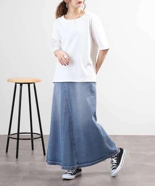Arinomama(アリノママ)の「Arinomama ヘンリーネック Tシャツ 32sフライス編み 半端袖(Tシャツ/カットソー・レディース・ホワイト/ブラック/カーキ・FREE)」の9枚目の写真