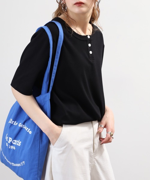 Arinomama(アリノママ)の「Arinomama ヘンリーネック Tシャツ 32sフライス編み 半端袖(Tシャツ/カットソー・レディース・ホワイト/ブラック/カーキ・FREE)」の13枚目の写真