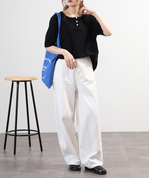 Arinomama(アリノママ)の「Arinomama ヘンリーネック Tシャツ 32sフライス編み 半端袖(Tシャツ/カットソー・レディース・ホワイト/ブラック/カーキ・FREE)」の17枚目の写真