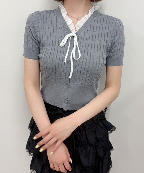 frunco(フランコ)の「【ZOZOTOWN限定】フリル付きVネックリブニット(ニット/セーター・レディース・グレー/ブラック・FREE)」の5枚目の写真