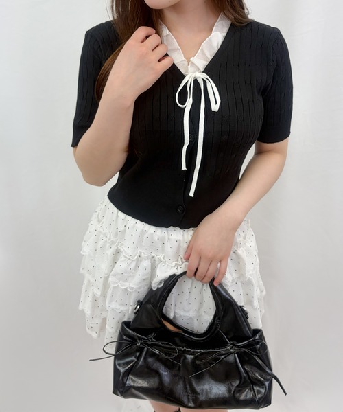 frunco(フランコ)の「【ZOZOTOWN限定】フリル付きVネックリブニット(ニット/セーター・レディース・グレー/ブラック・FREE)」の14枚目の写真