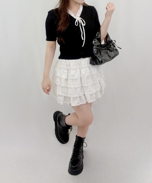 frunco(フランコ)の「【ZOZOTOWN限定】フリル付きVネックリブニット(ニット/セーター・レディース・グレー/ブラック・FREE)」の15枚目の写真