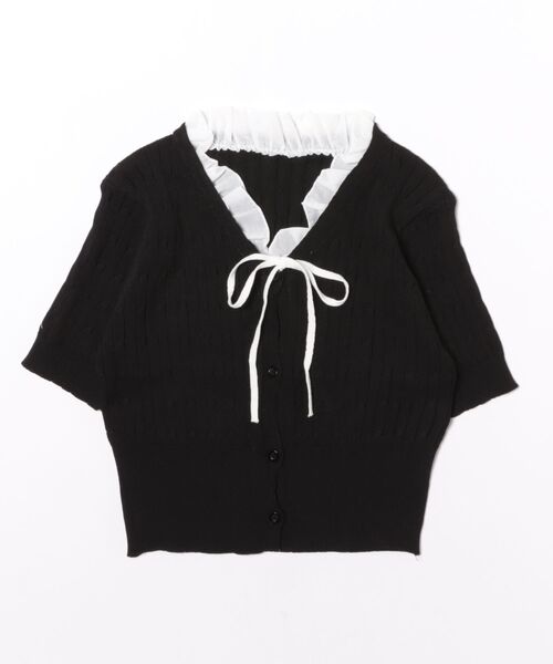 frunco(フランコ)の「【ZOZOTOWN限定】フリル付きVネックリブニット(ニット/セーター・レディース・グレー/ブラック・FREE)」の4枚目の写真