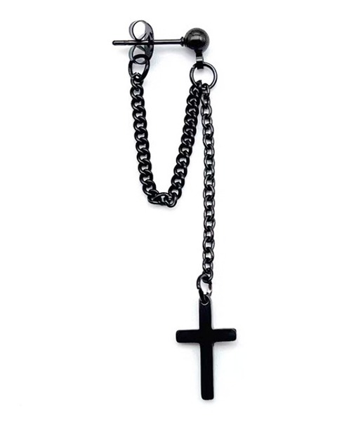SBG(エスビー)の「SBG ドロップクロスチェーンアーチピアス 片耳(ピアス(片耳用)・メンズ・ブラック/シルバー・FREE)」の1枚目の写真