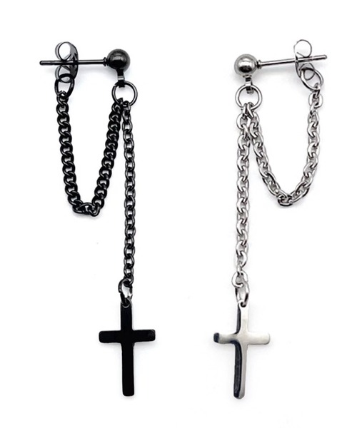 SBG(エスビー)の「SBG ドロップクロスチェーンアーチピアス 片耳(ピアス(片耳用)・メンズ・ブラック/シルバー・FREE)」の4枚目の写真