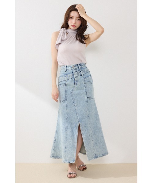rienda(リエンダ)の「【AKB48 伊藤百花さん着用】ダブルベルトマーメイドデニムスカート 春服 夏服(デニムスカート・レディース・ダークブルー/ライトブルー・MEDIUM/SMALL/X-SMALL)」の3枚目の写真