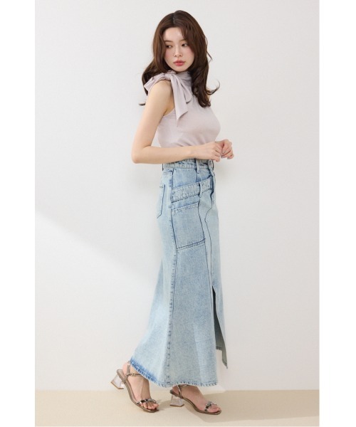 rienda(リエンダ)の「【AKB48 伊藤百花さん着用】ダブルベルトマーメイドデニムスカート 春服 夏服(デニムスカート・レディース・ダークブルー/ライトブルー・MEDIUM/SMALL/X-SMALL)」の4枚目の写真