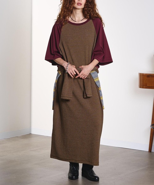 ROSE BUD(ローズバッド)の「(CREOLME)STRIPE RAGLAN DRESS(ワンピース・レディース・イエロー/ブルー・ONE SIZE)」の1枚目の写真