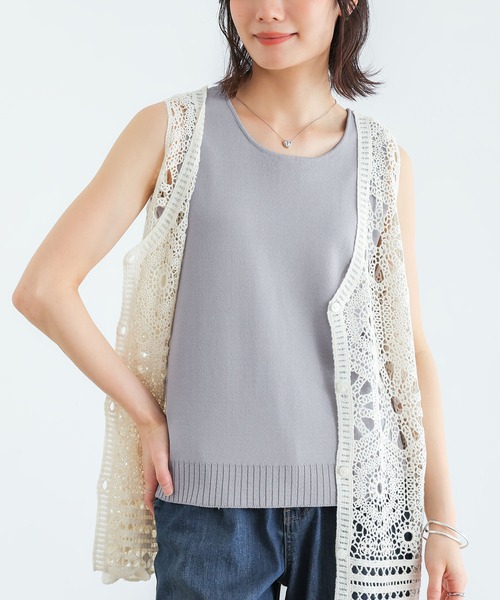 n'OrLABEL(ノアールレーベル)の「【接触冷感】冷感前後2wayニットタンクトップ(タンクトップ・レディース・オフホワイト/ライトグレー/ブラック・2/1)」の1枚目の写真