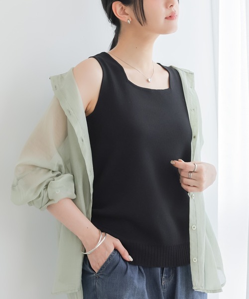 n'OrLABEL(ノアールレーベル)の「【接触冷感】冷感前後2wayニットタンクトップ(タンクトップ・レディース・オフホワイト/ライトグレー/ブラック・2/1)」の3枚目の写真