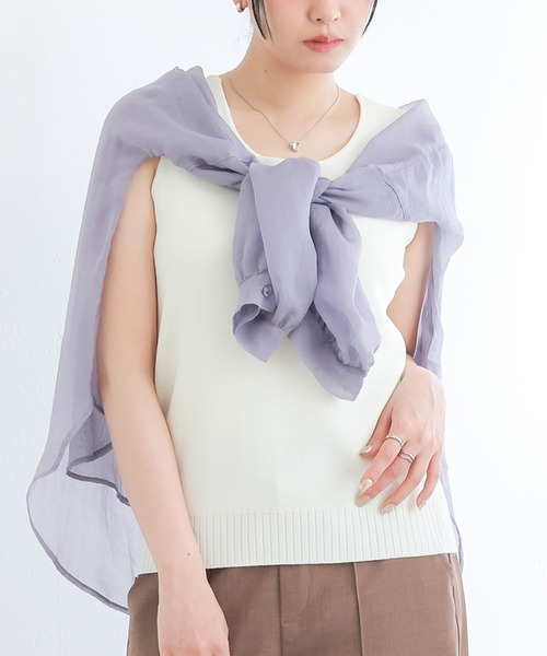 n'OrLABEL(ノアールレーベル)の「【接触冷感】冷感前後2wayニットタンクトップ(タンクトップ・レディース・オフホワイト/ライトグレー/ブラック・2/1)」の5枚目の写真