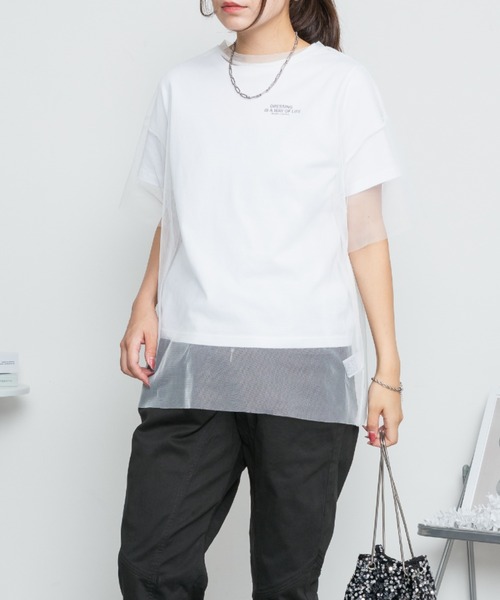 RCD（アールシーディー）の「ロゴT×チュールTコンパクトアンサンブル（Tシャツ/カットソー・レディース・ホワイト×ブラック/ホワイト×ホワイト・FREE）」の3枚目の写真