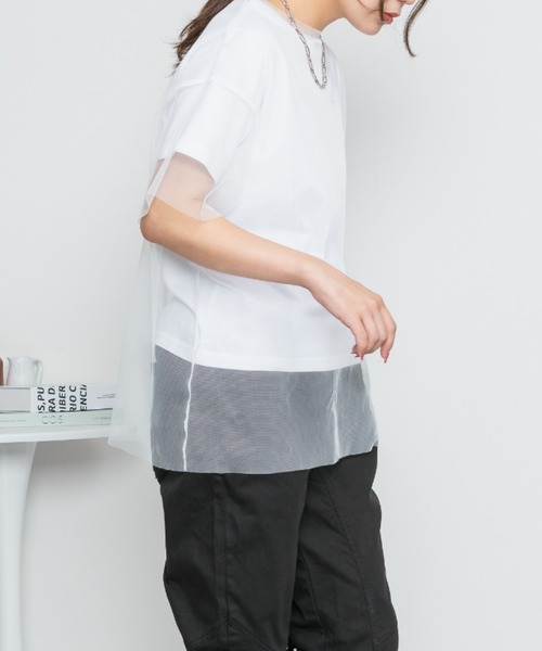 RCD（アールシーディー）の「ロゴT×チュールTコンパクトアンサンブル（Tシャツ/カットソー・レディース・ホワイト×ブラック/ホワイト×ホワイト・FREE）」の4枚目の写真
