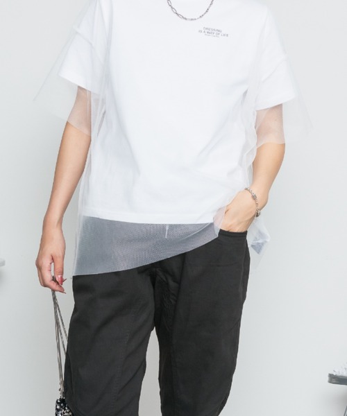 RCD（アールシーディー）の「ロゴT×チュールTコンパクトアンサンブル（Tシャツ/カットソー・レディース・ホワイト×ブラック/ホワイト×ホワイト・FREE）」の6枚目の写真