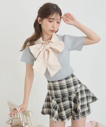 シャツドッキングリボンタイニット