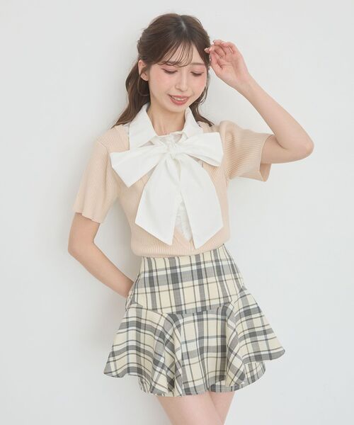 MAJESTIC LEGON(マジェスティックレゴン)の「シャツドッキングリボンタイニット(ニット/セーター・レディース・ブラック/ピンクベージュ/アイボリー/グレー・MEDIUM)」の20枚目の写真