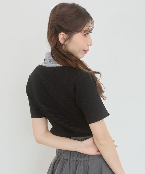 MAJESTIC LEGON(マジェスティックレゴン)の「シャツドッキングリボンタイニット(ニット/セーター・レディース・ブラック/ピンクベージュ/アイボリー/グレー・MEDIUM)」の6枚目の写真