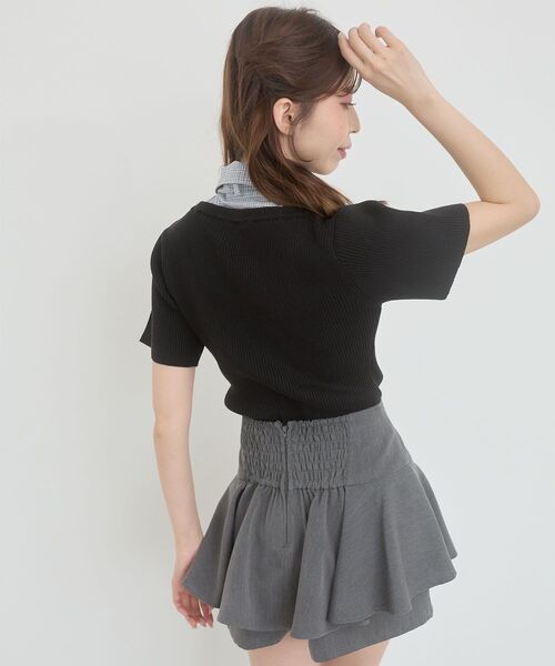 MAJESTIC LEGON(マジェスティックレゴン)の「シャツドッキングリボンタイニット(ニット/セーター・レディース・ブラック/ピンクベージュ/アイボリー/グレー・MEDIUM)」の7枚目の写真