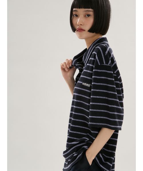 emmi(エミ)の「emmiロゴパイルポロトップス【セットアップ対応】(ポロシャツ・レディース・グレー/ネイビー/ライトピンク・F)」の12枚目の写真