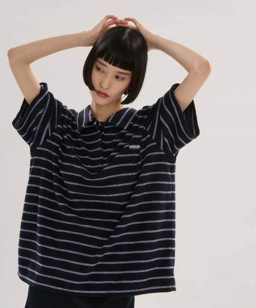 emmi(エミ)の「emmiロゴパイルポロトップス【セットアップ対応】(ポロシャツ・レディース・グレー/ネイビー/ライトピンク・F)」の3枚目の写真