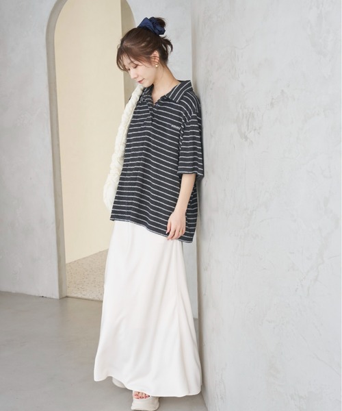 emmi(エミ)の「emmiロゴパイルポロトップス【セットアップ対応】(ポロシャツ・レディース・グレー/ネイビー/ライトピンク・F)」の6枚目の写真