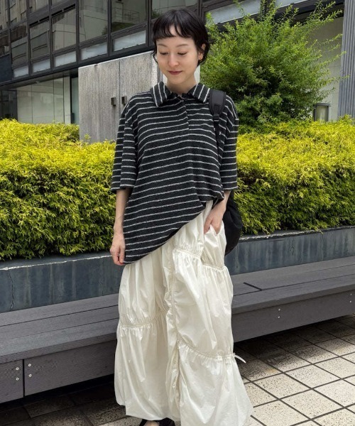 emmi(エミ)の「emmiロゴパイルポロトップス【セットアップ対応】(ポロシャツ・レディース・グレー/ネイビー/ライトピンク・F)」の19枚目の写真