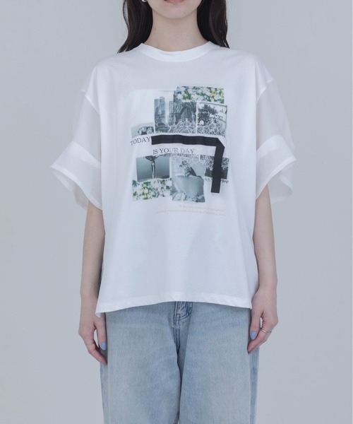 Eimee Law（エイミーロウ）の「フォトコラージュプリント メッシュスリーブTシャツ（Tシャツ/カットソー・レディース・オフホワイト/ブラック/ブラウン・FREE）」の19枚目の写真