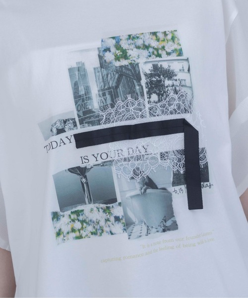 Eimee Law（エイミーロウ）の「フォトコラージュプリント メッシュスリーブTシャツ（Tシャツ/カットソー・レディース・オフホワイト/ブラック/ブラウン・FREE）」の12枚目の写真