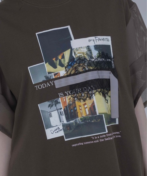 Eimee Law（エイミーロウ）の「フォトコラージュプリント メッシュスリーブTシャツ（Tシャツ/カットソー・レディース・オフホワイト/ブラック/ブラウン・FREE）」の17枚目の写真