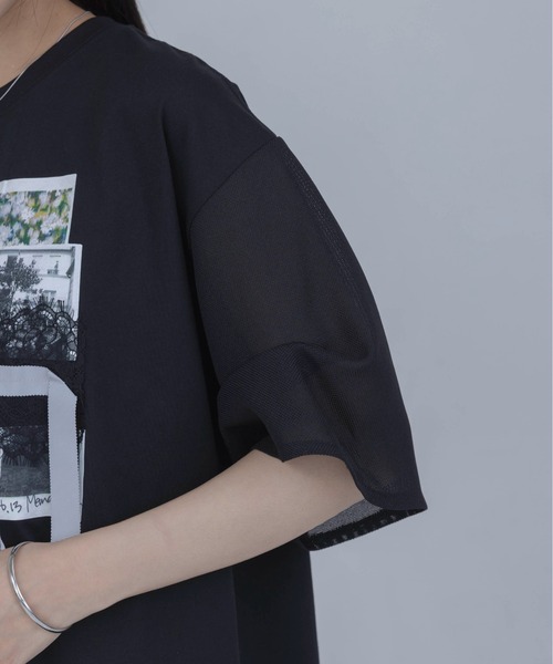 Eimee Law（エイミーロウ）の「フォトコラージュプリント メッシュスリーブTシャツ（Tシャツ/カットソー・レディース・オフホワイト/ブラック/ブラウン・FREE）」の11枚目の写真
