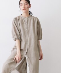 【洗える】リネン混シャツワンピース