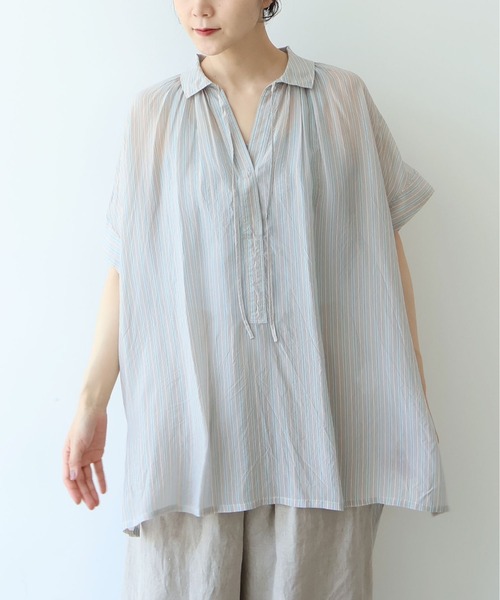 yuni(ユニ )の「washer Cu stripe kaftan tunic shirt(シャツ/ブラウス・レディース・ブルー/ブラウン・FREE)」の2枚目の写真