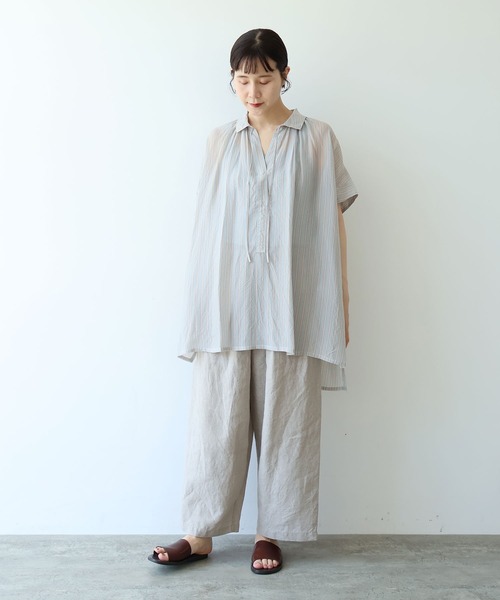 yuni(ユニ )の「washer Cu stripe kaftan tunic shirt(シャツ/ブラウス・レディース・ブルー/ブラウン・FREE)」の14枚目の写真