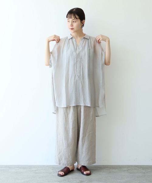 yuni(ユニ )の「washer Cu stripe kaftan tunic shirt(シャツ/ブラウス・レディース・ブルー/ブラウン・FREE)」の13枚目の写真