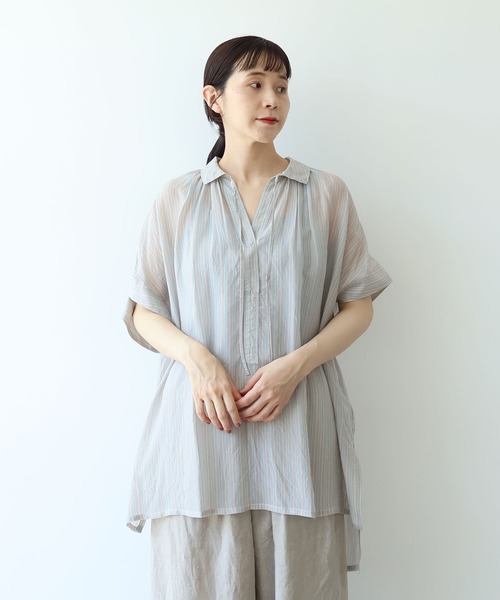 yuni(ユニ )の「washer Cu stripe kaftan tunic shirt(シャツ/ブラウス・レディース・ブルー/ブラウン・FREE)」の17枚目の写真